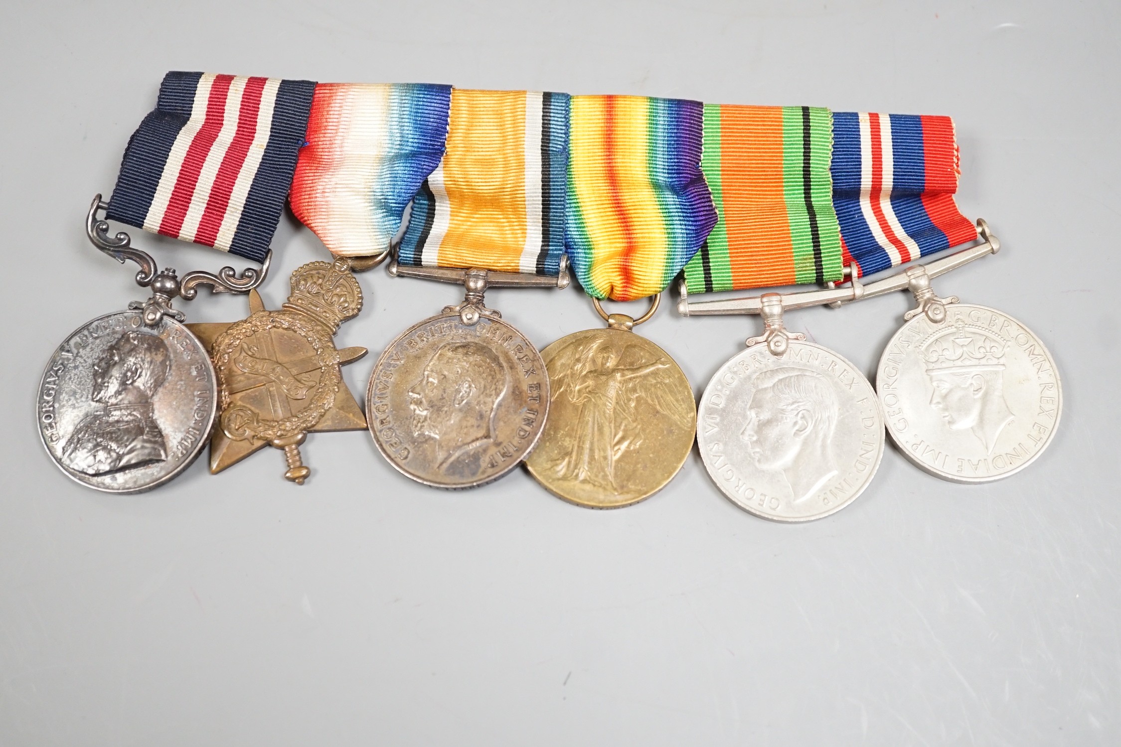 A Great War medal group of 6 including a Military Medal awarded to T4-240995 L.C PL C.T. TYRRELL. NO.I COY 47/D.T. A.S.C., a WWI trio to 2140 DVR. C. T. TYRRELL. A.S.C. and T-2140 CPL.C.T TYRRELL. A.S.C. and related mini